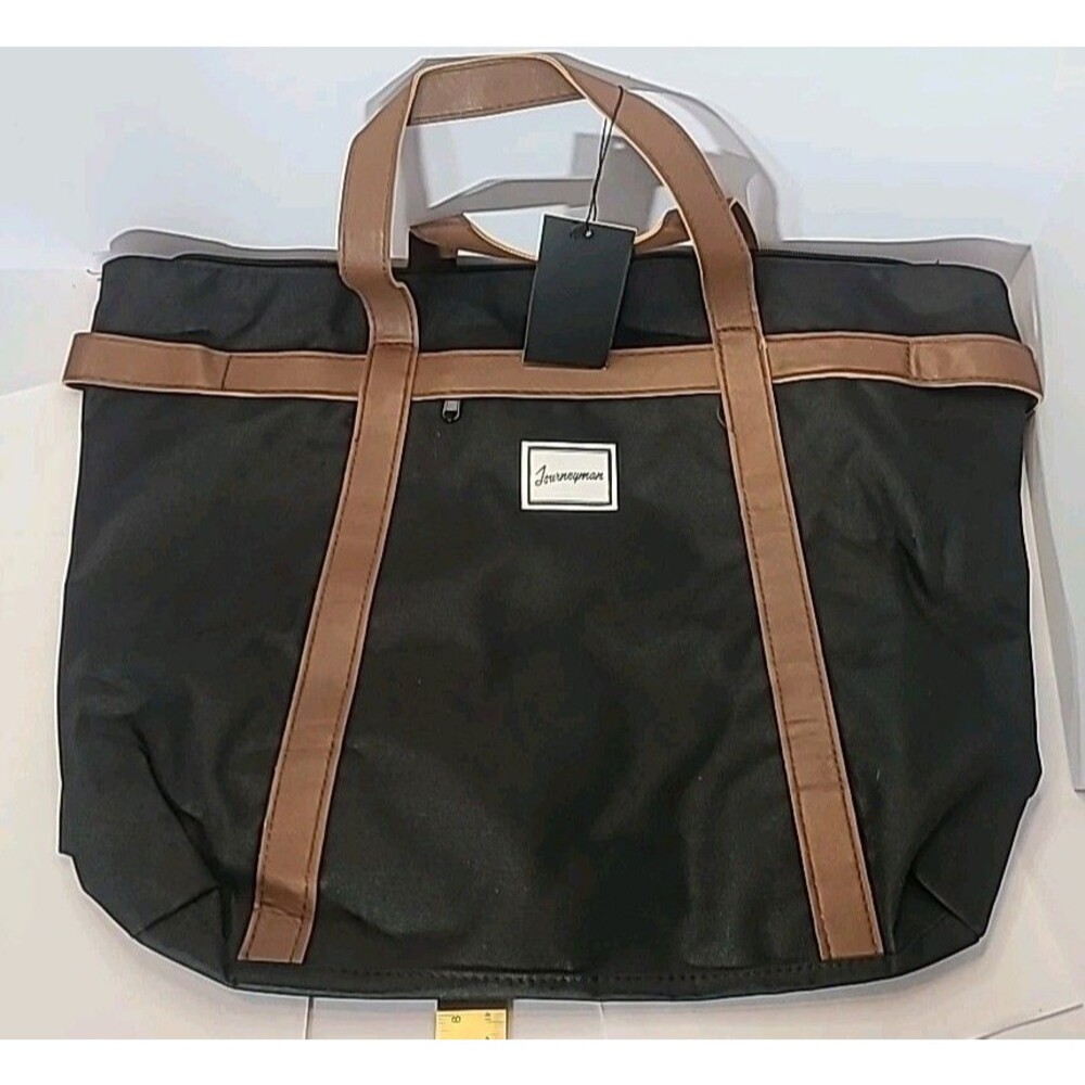 Journeyman Black Canvas Shopping or Travel Bag With Brown Accents NWT